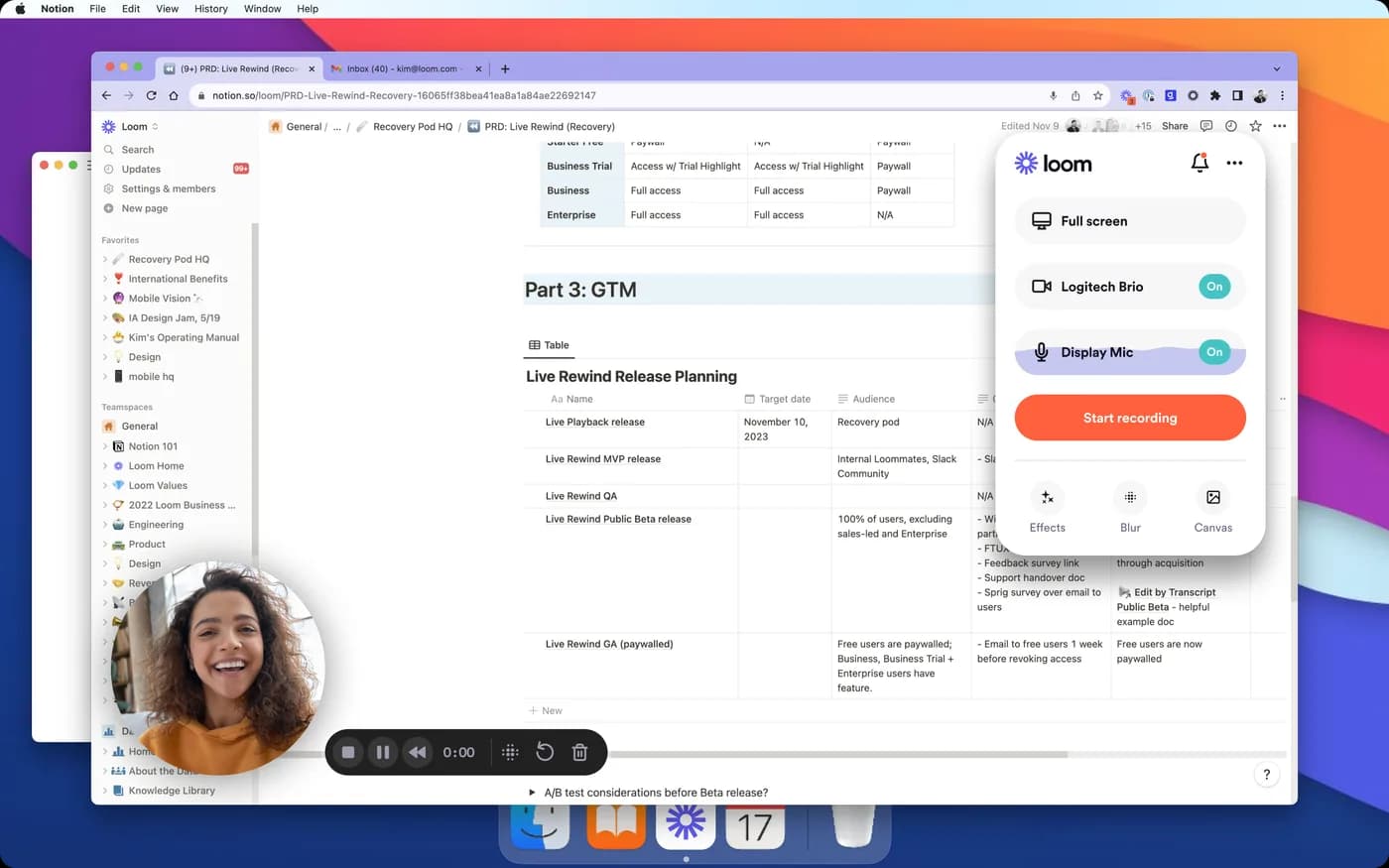 The Loom interface showing a recorded video with sharing and viewer controls.
