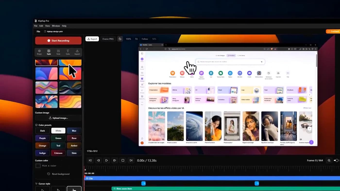 A full application window with style and background controls open