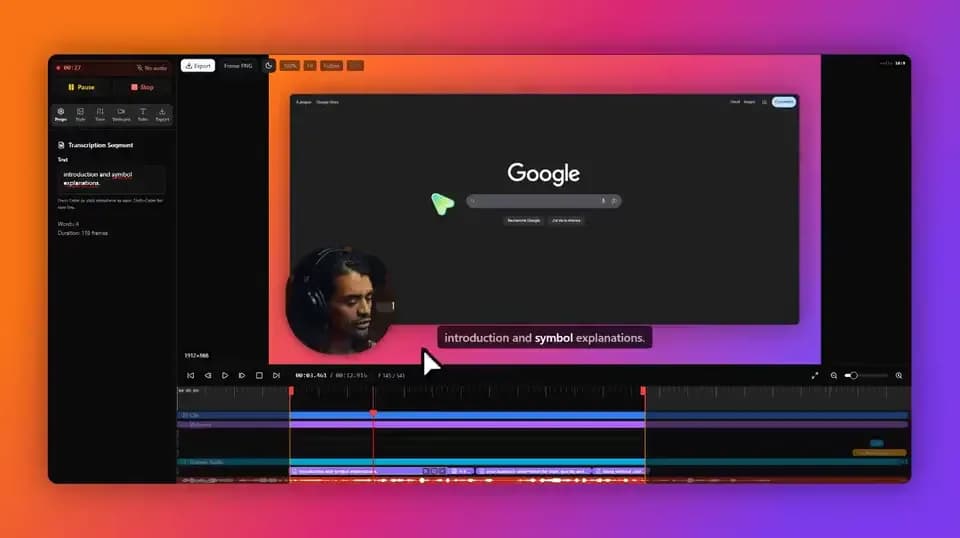 Editing a transcript inside KlipKap Pro, with words selectable and the video following the edit
