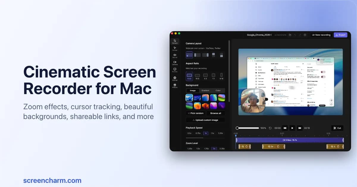 Screen Charm showing a recording framed inside a MacBook mockup